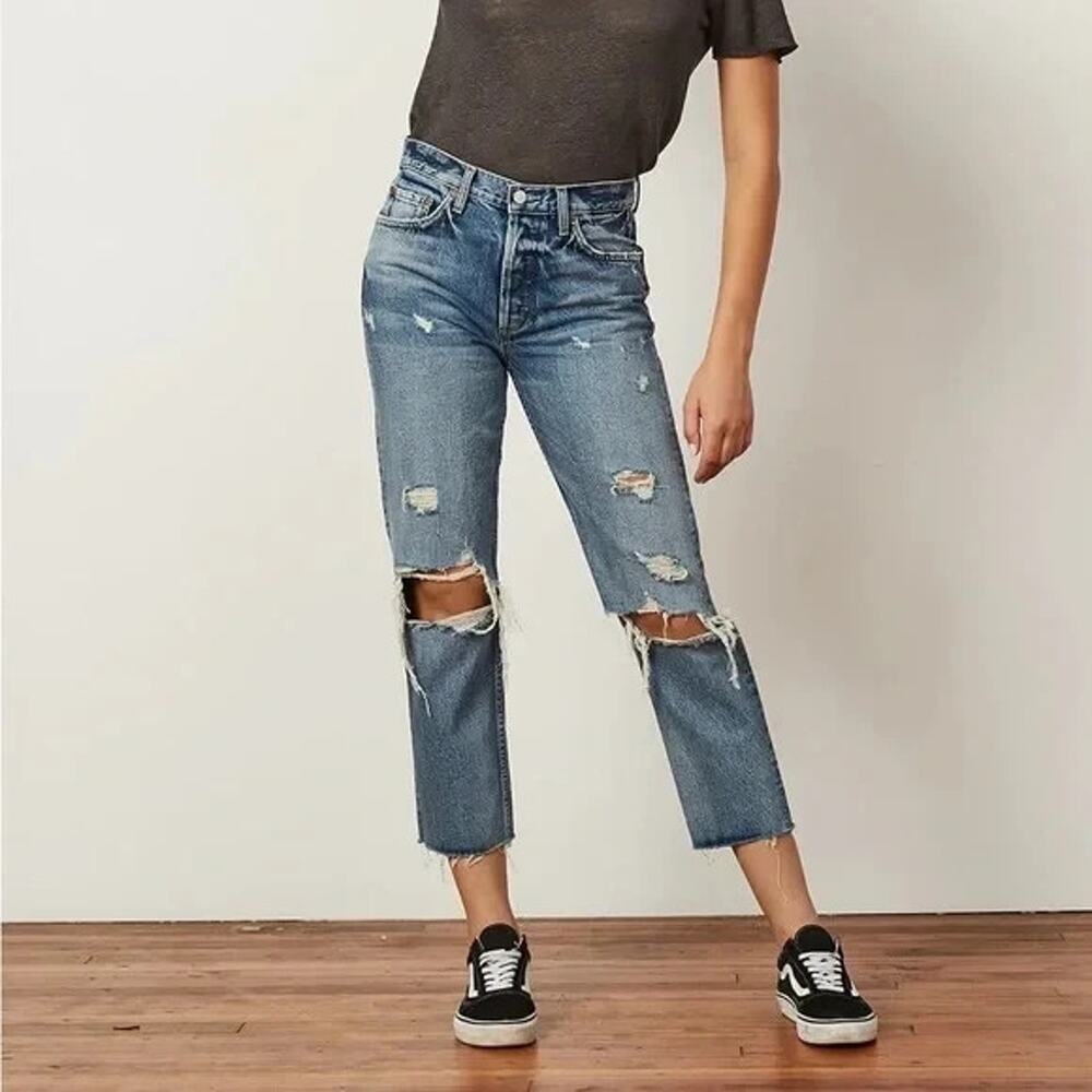 Boyish Tommy Jeans Womens 25 High Rise Straight Blue Distressed‎ Crop Denim